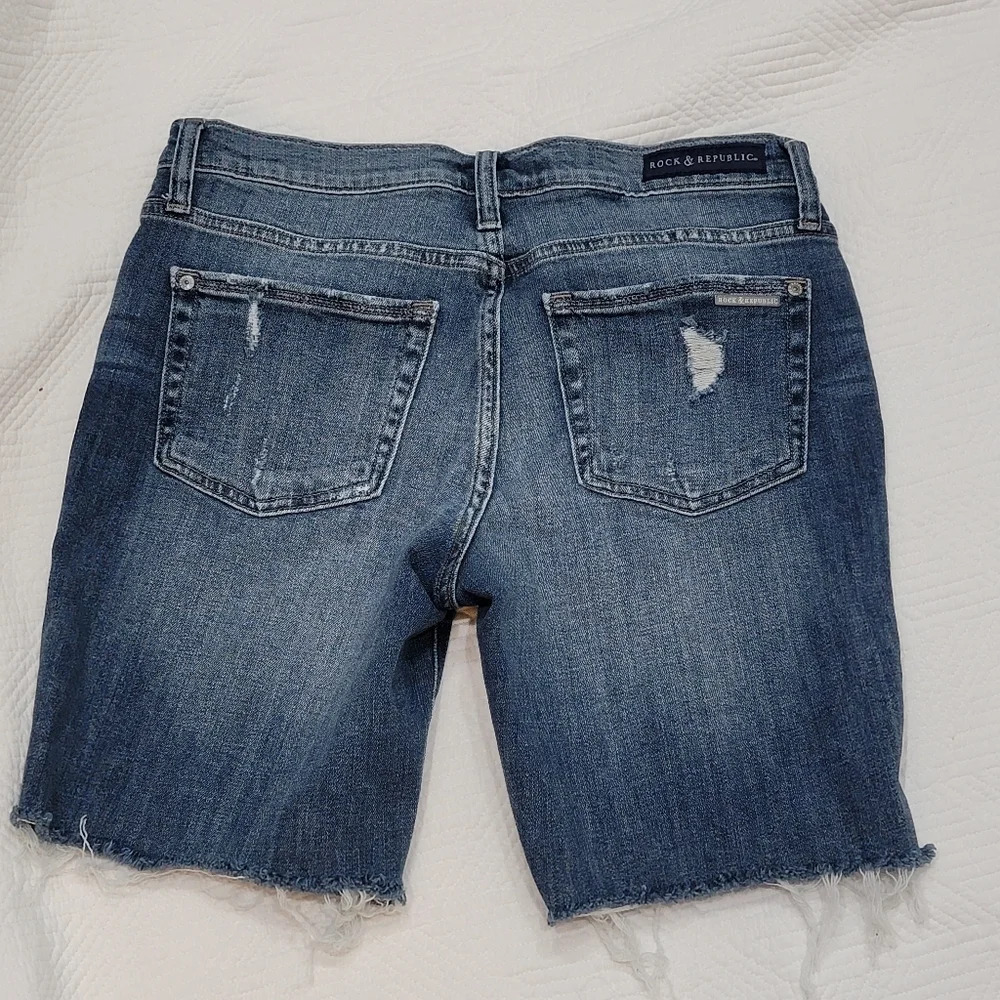 Rock & Republic Indee Distressed Jean Shorts Stretch Denim Size 6 - Picture 4 of 9
